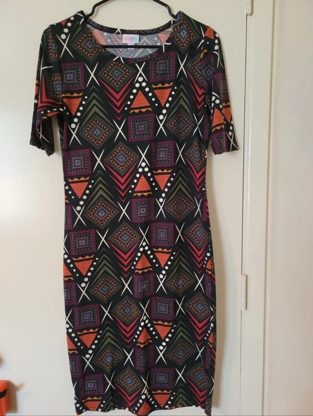 LuLaRoe Geometric Midi Dress in Black, Rust, Purple